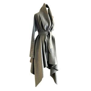 Norma Kamali Uneven Blanket Coat – Medium Heather Grey, S/36, Heavyweight